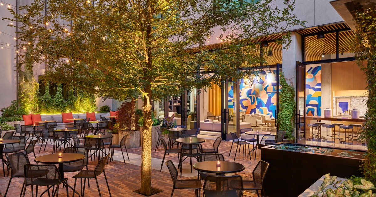 Open-air courtyard spaces at Verbena Food & Drink