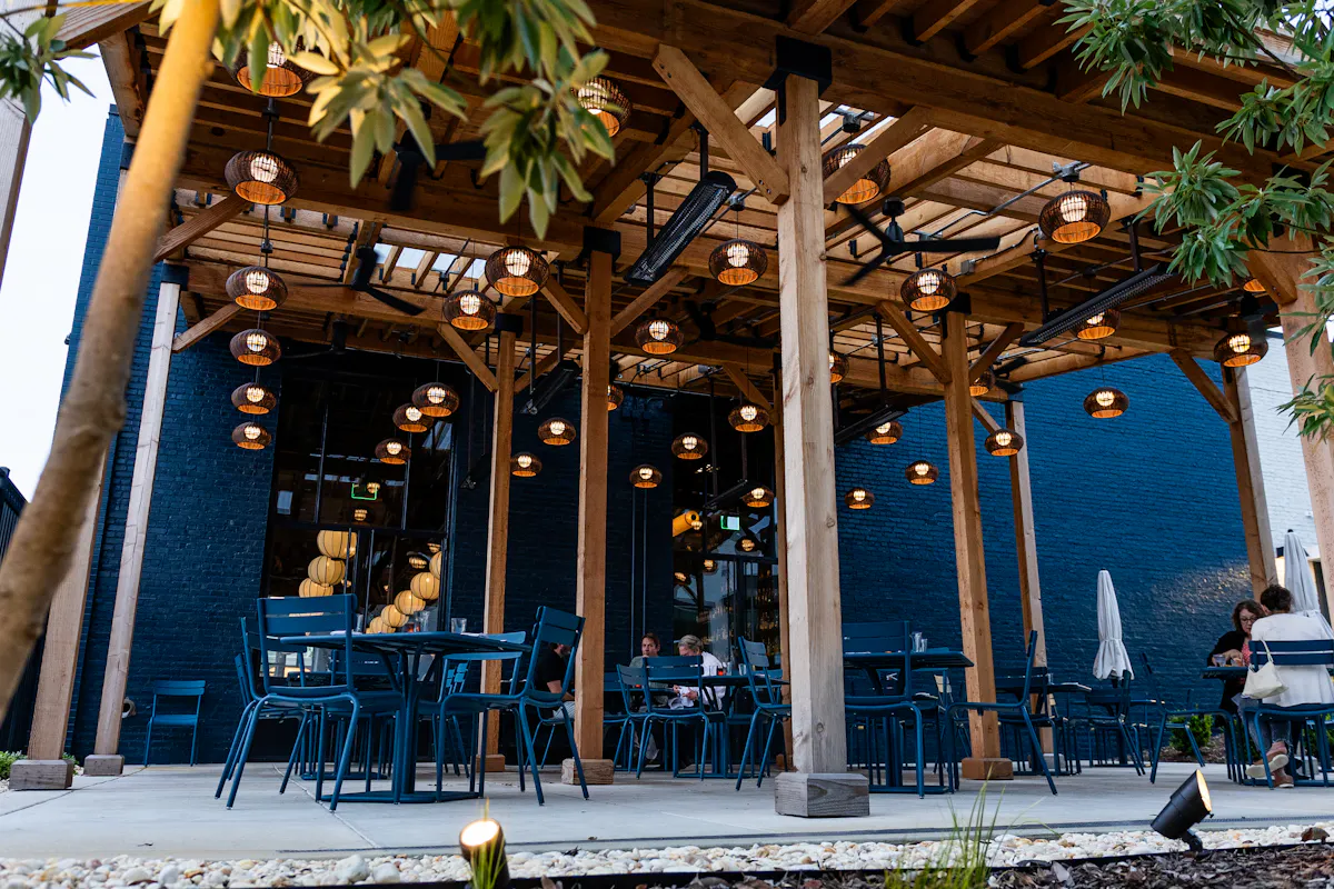 Covered patio at Current Charcoal Grill