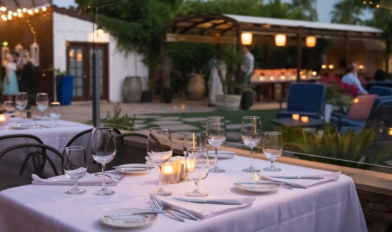Copley’s garden and patios at Copley's on Palm Canyon