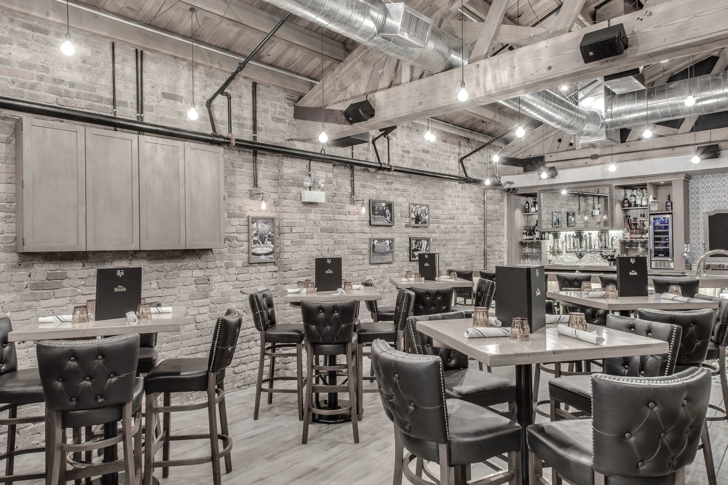 Semi-private dining and bar area at The VIG Old Town