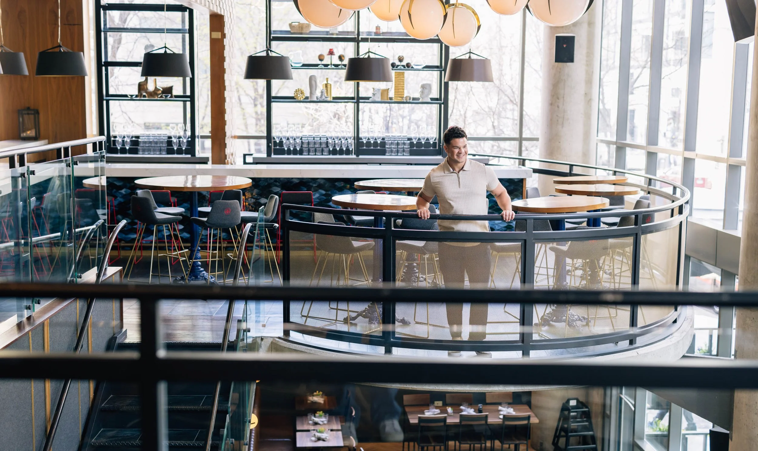Semi-private loft area with separate bar at River North Bistro