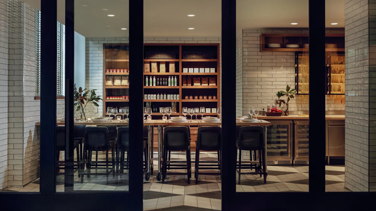 Glass-walled pasta room (private dining room) at il Modo
