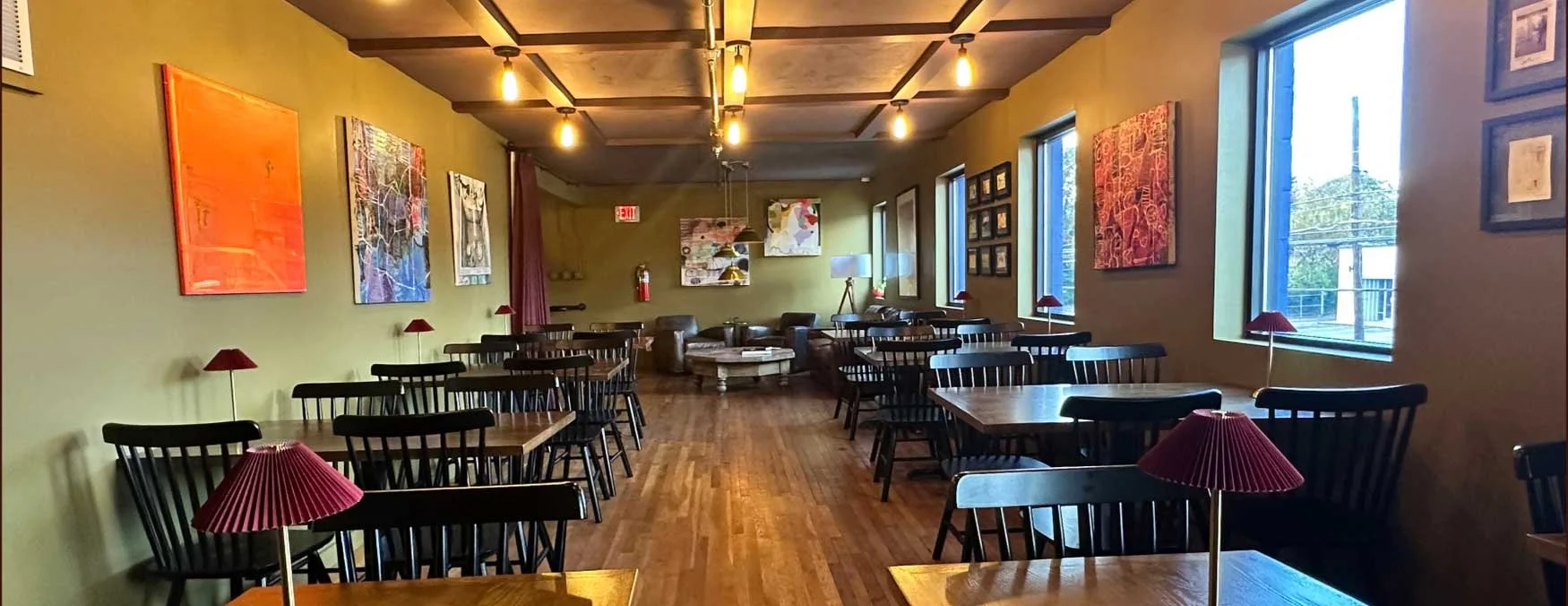The Upstairs lounge & dining room at Flock Beer & Wine