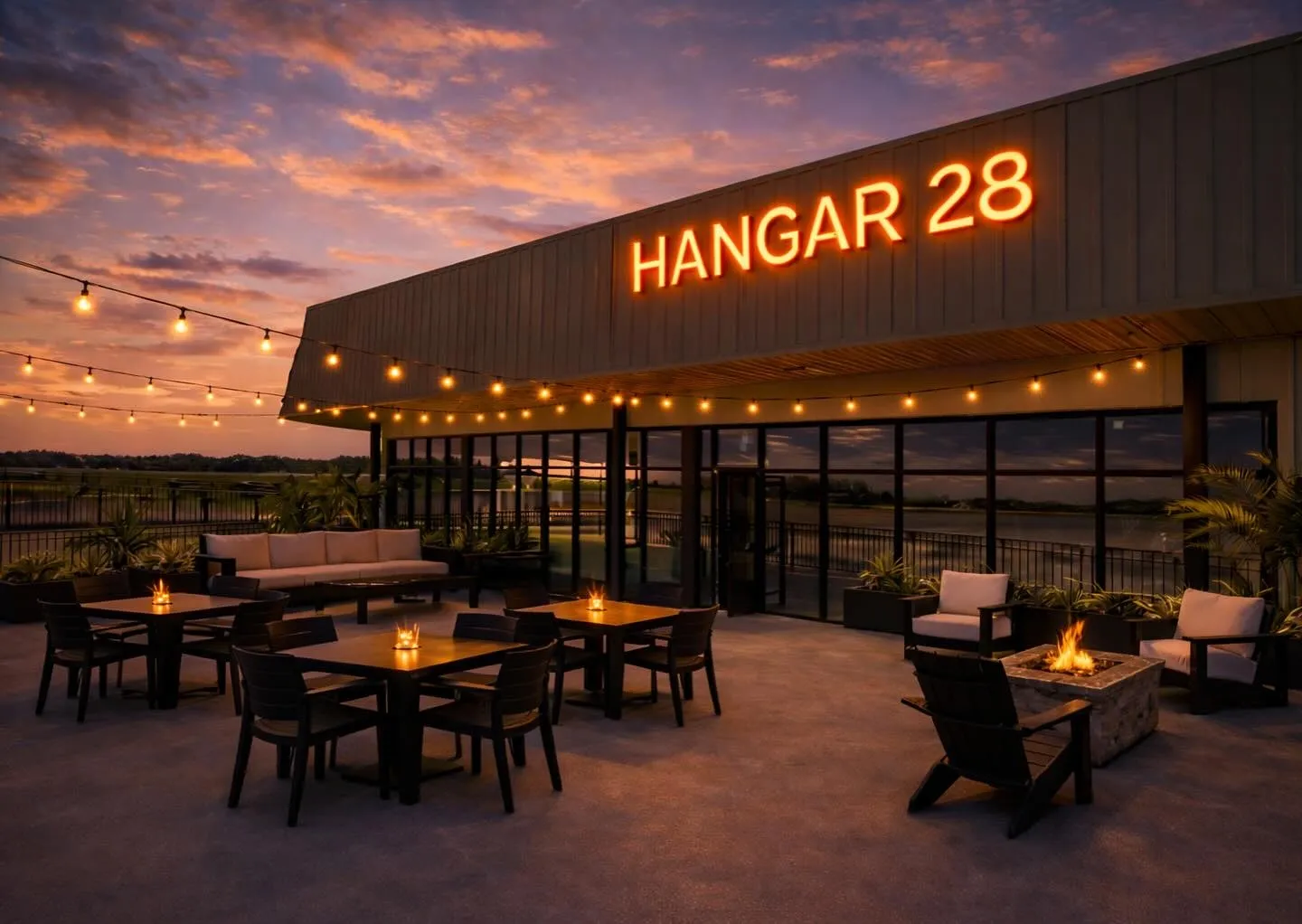 Hangar event space at Hangar 28 Kitchen and Events