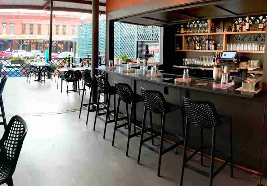 Outdoor Patio with Private Bar at Gather in Omaha